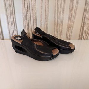 Fly London, Sling-back, Peep-toe, wedge sandals - Sz 37 (7-7.5), Black